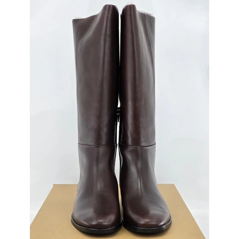 Vince Martell Knee High Boots Women Size 9 Brown Leather Wide Calf - New
